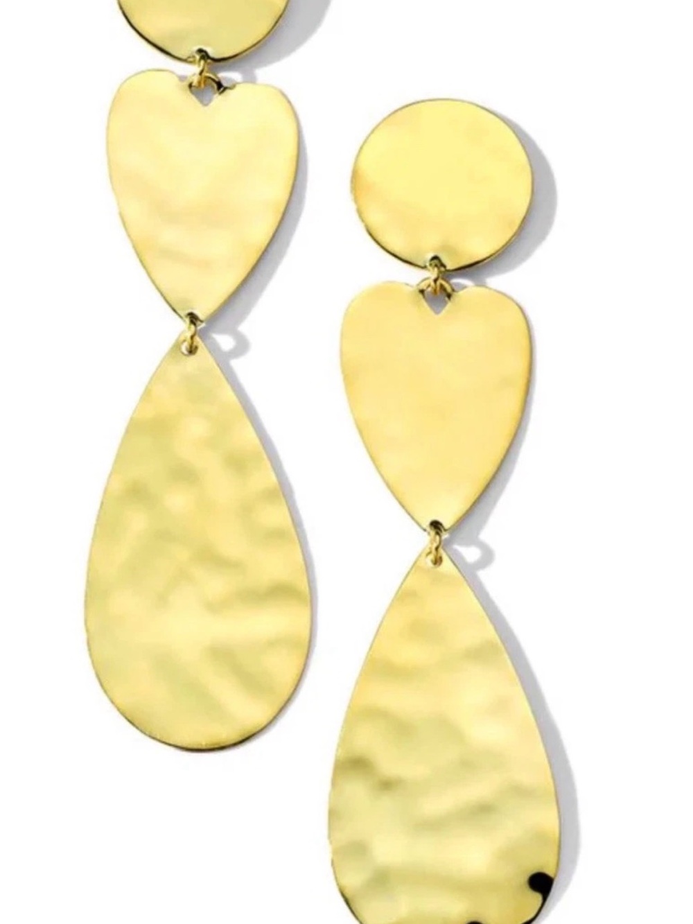 Ippolita 18K Gold Hammered Triple Drop Heart & Teardrop Earrings
